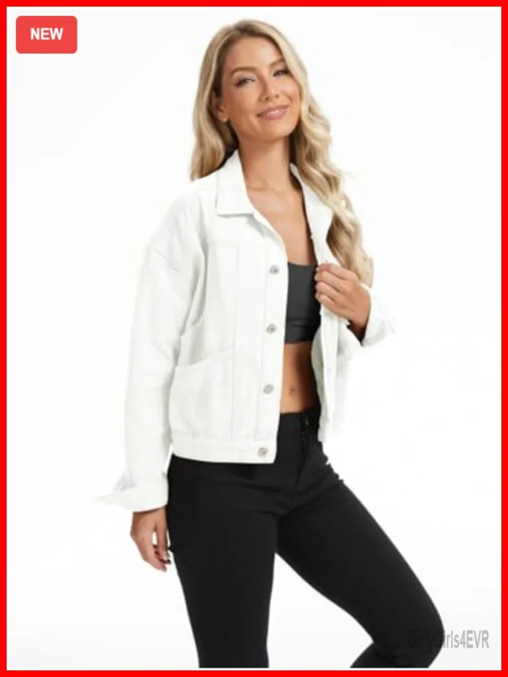 Oversized Cropped Denim Jacket Button Down Shacket Trucker Coat Multi Pockets